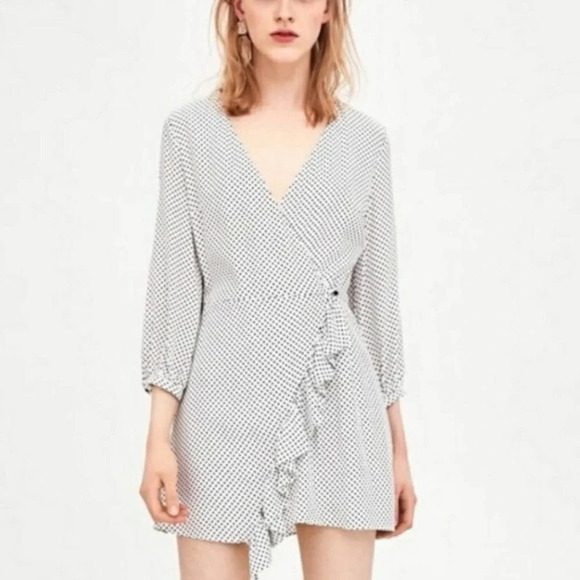 Zara TRF Polka Dot Ruffle Wrap Romper Size XS White & Black 14489 - Picture 14 of 14